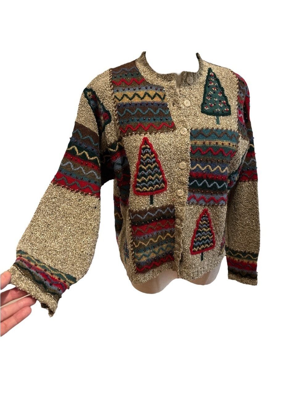 80s ROBERT SCOTT LTD WOOL BLEND PATCHWORK HOLIDAY PATCHWORK SWEATER SZ M
